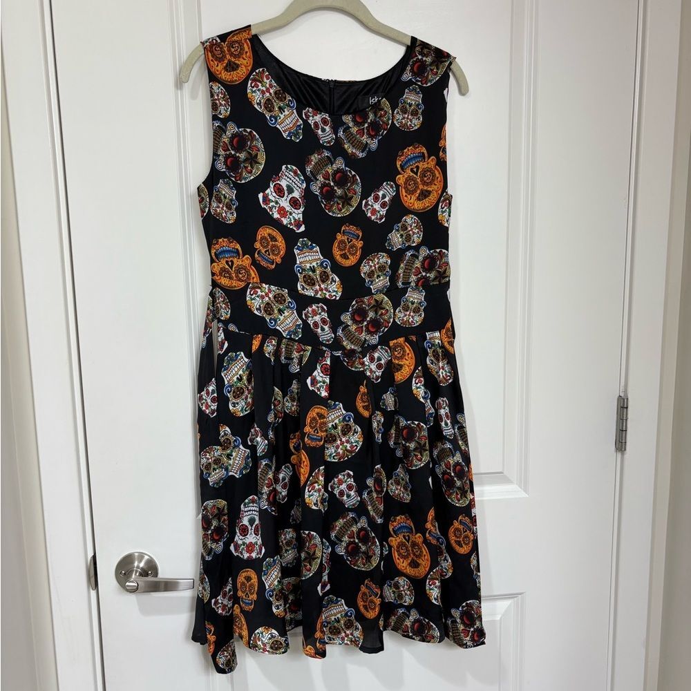 Iska London retro punk goth skeleton sugar skull black dress size 12
